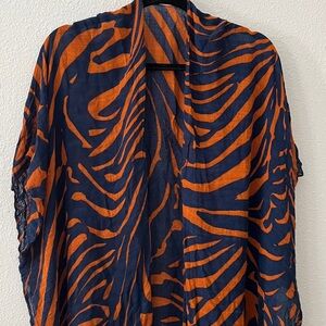 Boho Orange and Blue Animal print Kimono. Soft Topper, beach cover up! 
OS